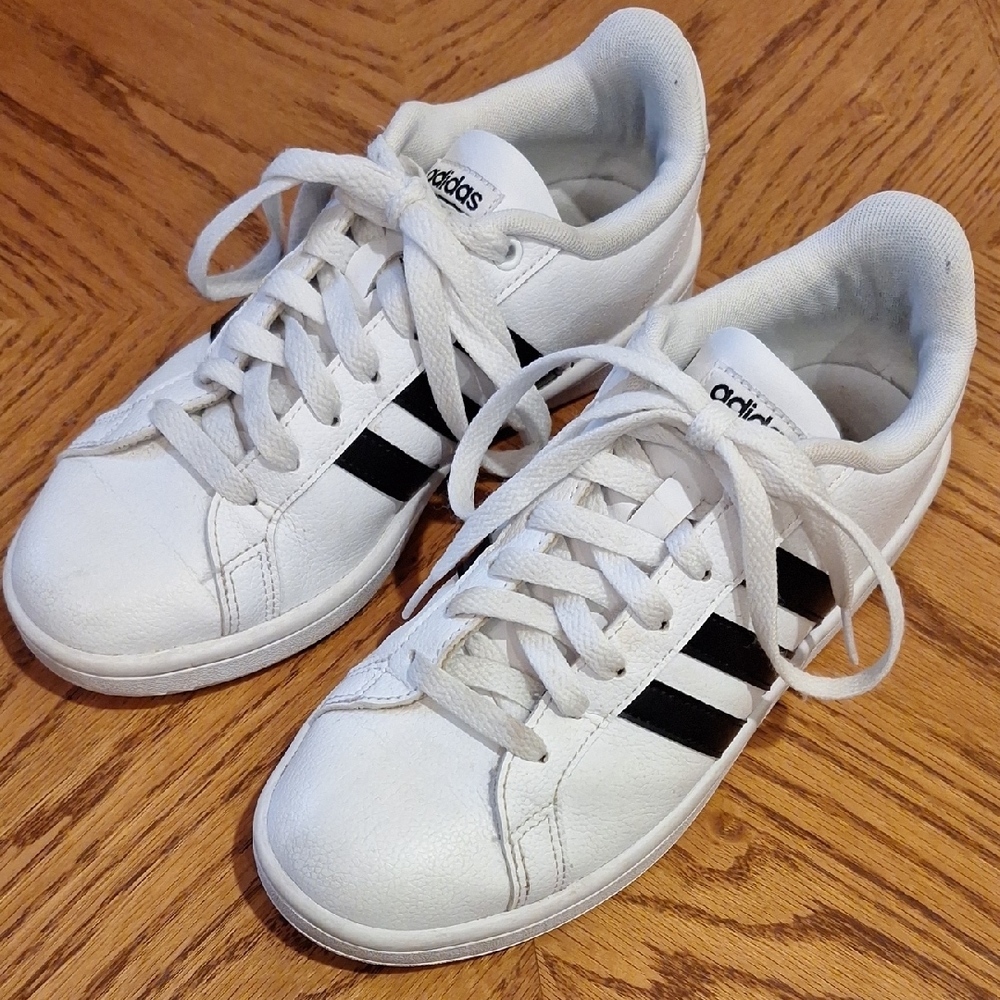 Adidas White and Black Striped Cloudfoam Sneakers - Picture 3 of 12